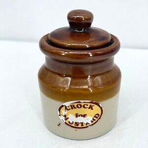 VTG‎ Small Stoneware Crock Jar for Mustard Brown Tan Kitchen Storage Spices